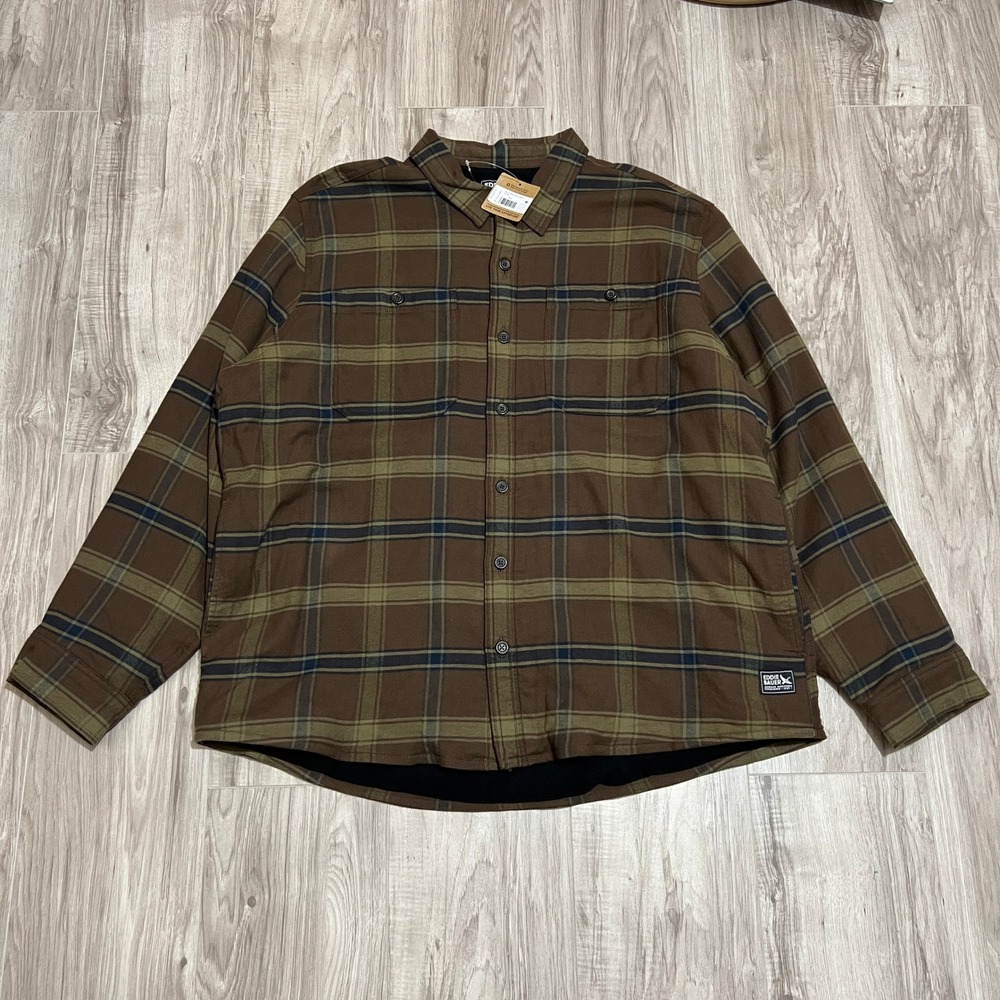 Eddie Bauer Eddie's Field Fleece Shirt Jacket Mens XXL Plaid Dark Oak
